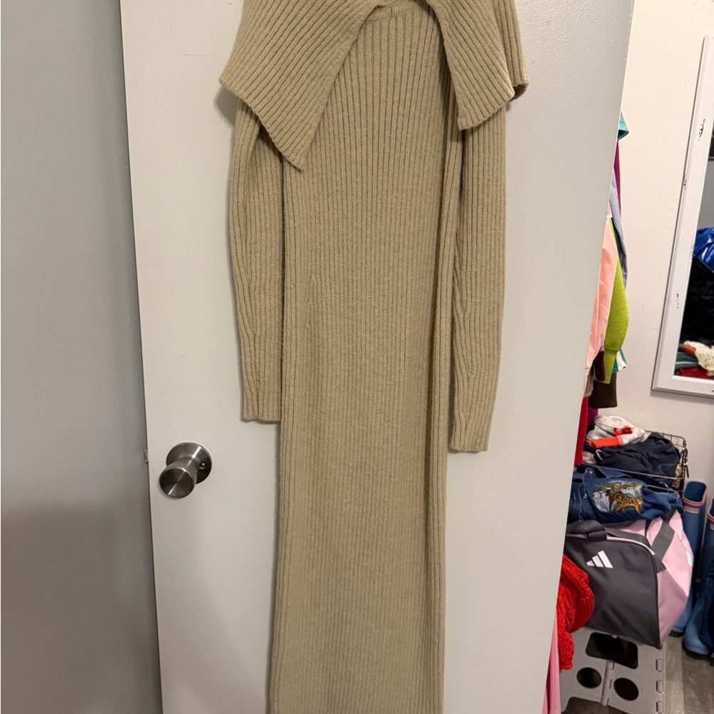 Nasty Gal Beige Ribbed Maxi Dress